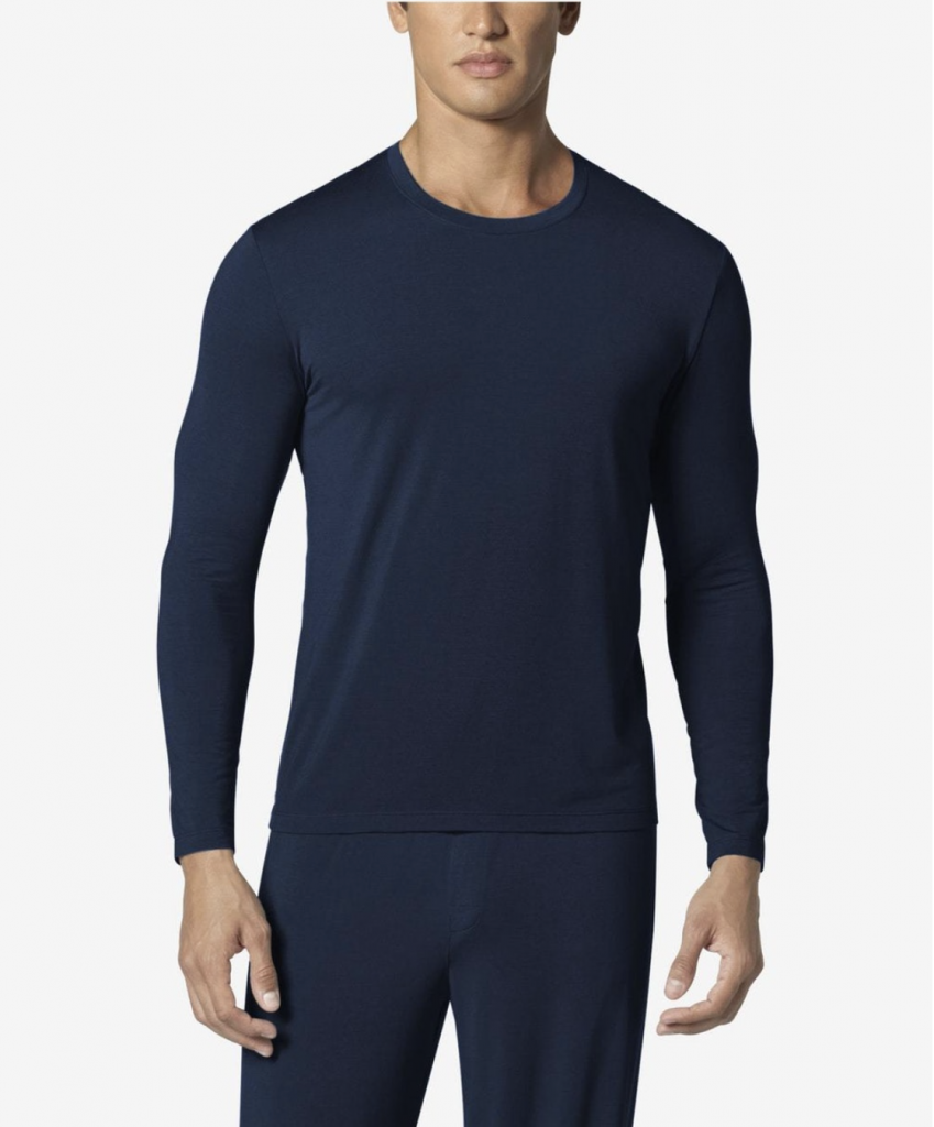Men's soft solid navy luxury loungewear long sleeve top