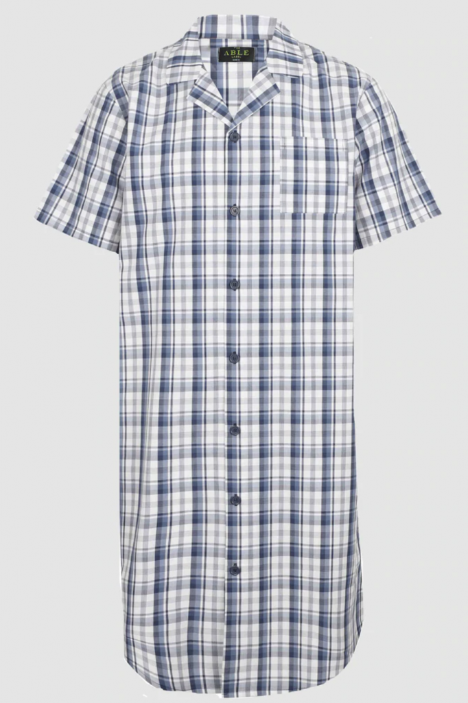Men's white checkered short sleeve loungewear dress shirt