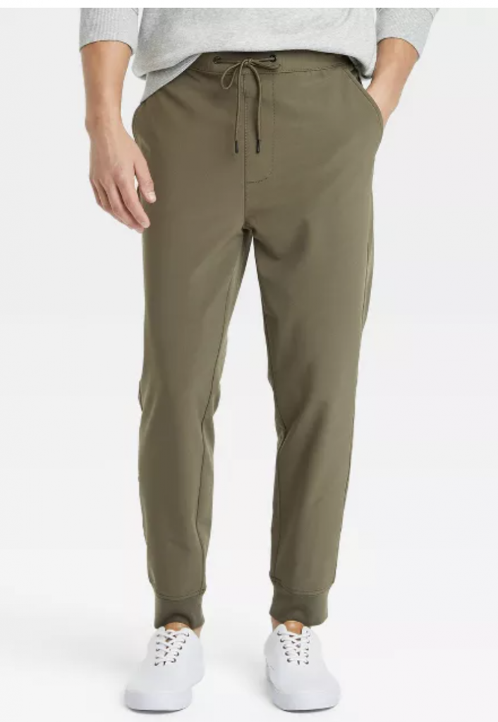 Men's olive green luxury loungewear solid joggers with drawstring 