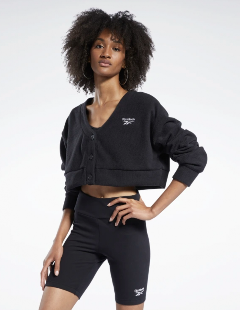 Women's black cropped cut luxury loungewear workout cardigan