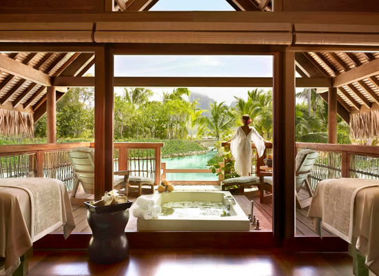 A luxury balcony from the Four Seasons Resort Bora Bora