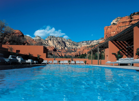 A luxury pool with a breathtaking  view from Red Rocks National Park